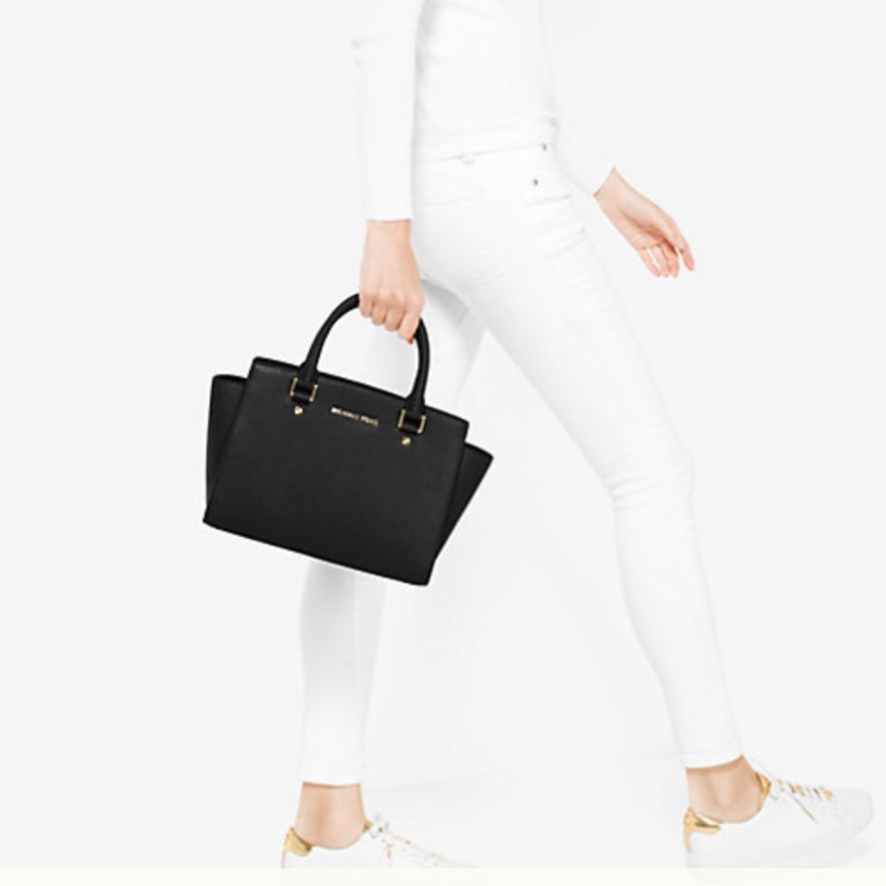 Michael Kors Black Selma Satchel Saffiano Leather Crossbody Bag - Picture 6 of 14